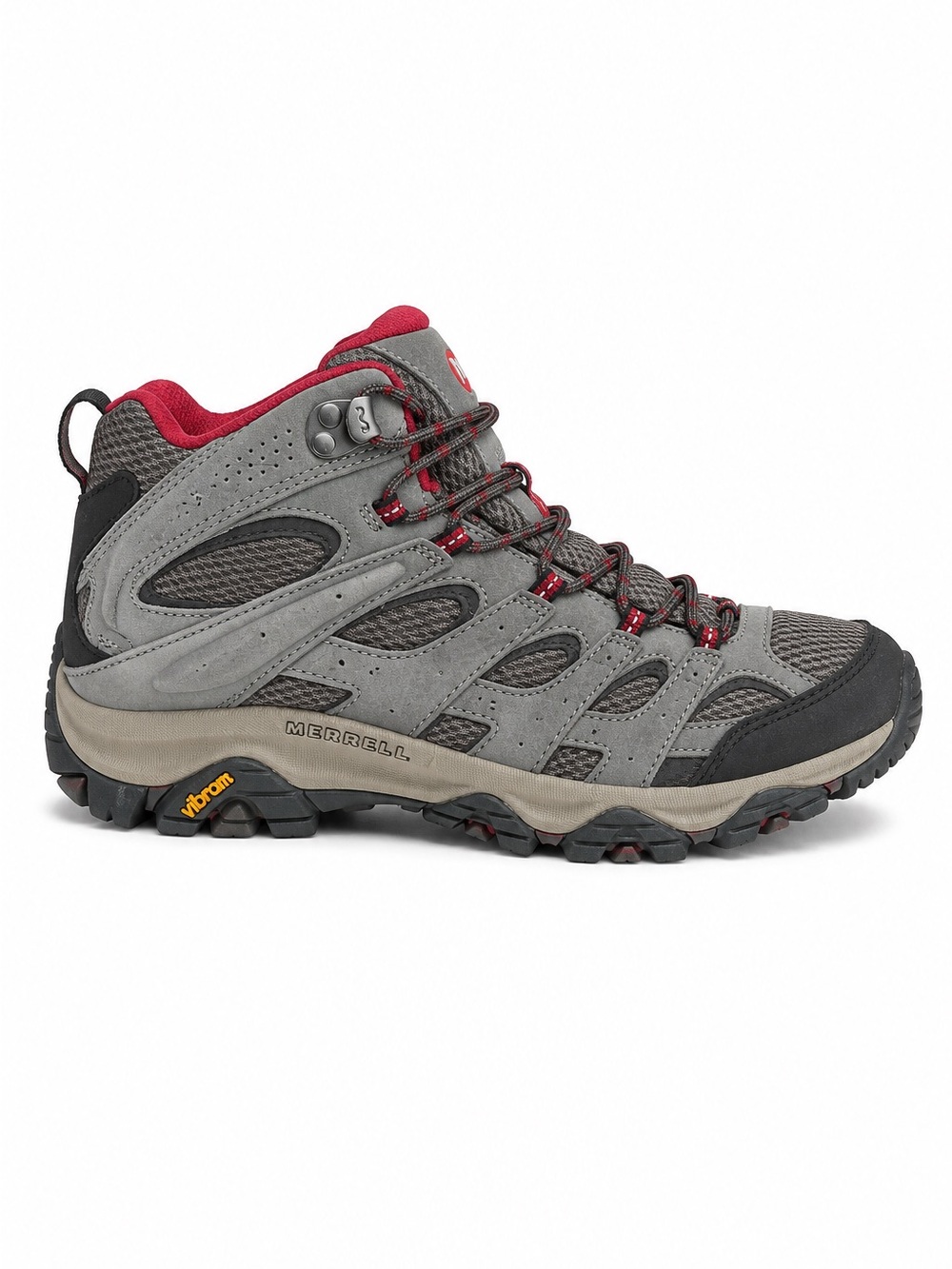Merrell Moab 3 Waterproof Mid Hiking Boots Gray Red Outdoor Trail Size 5